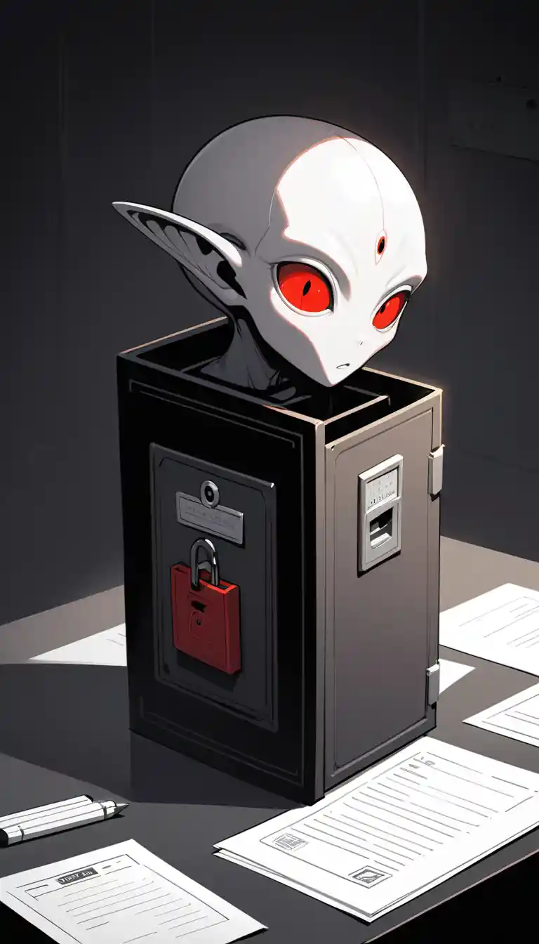 Top secret alien file folder on dark office desk