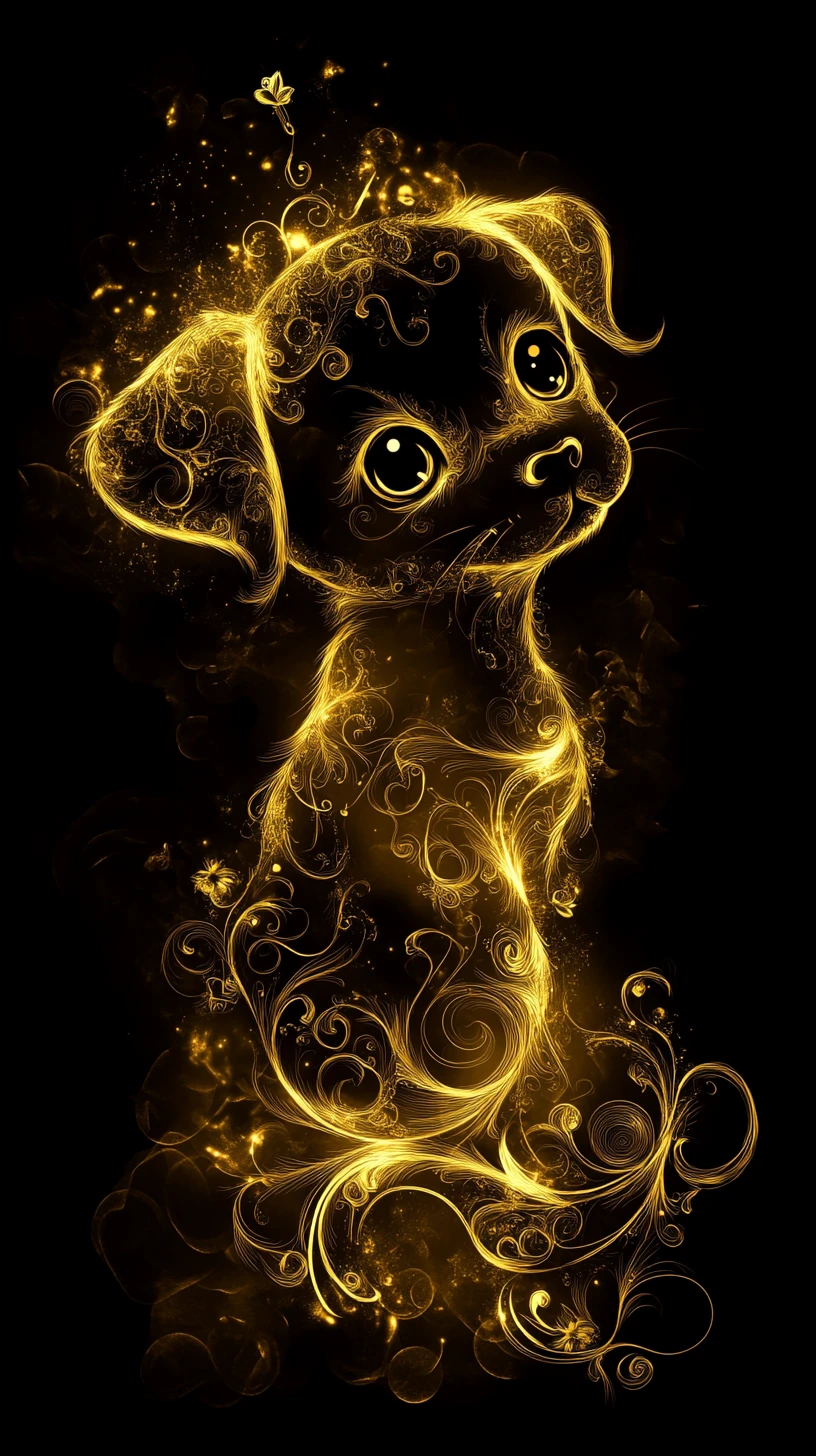 Glowing Gothic Puppy Silhouette With Magical Particles