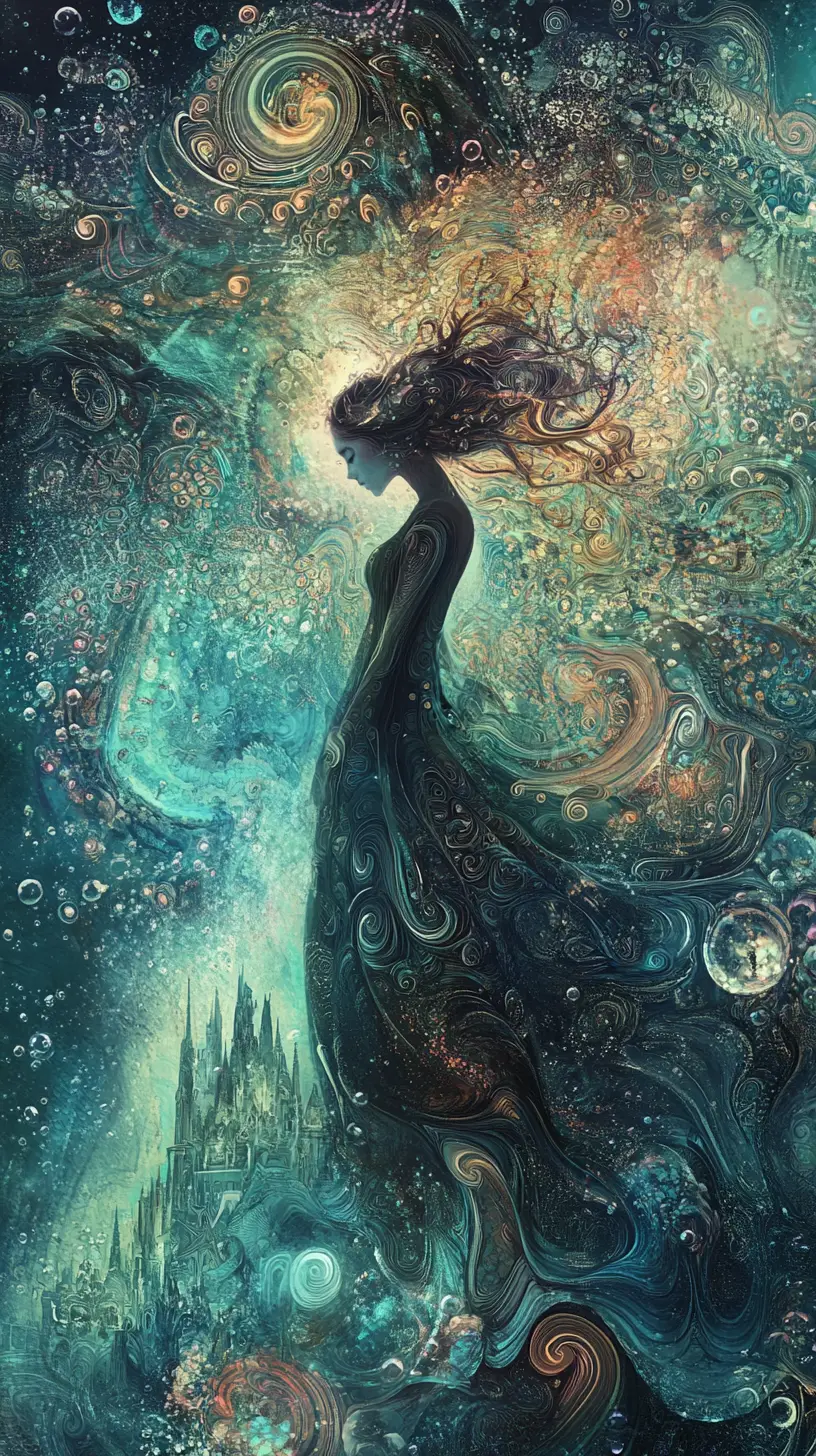 超現實水下夢幻國度中升起的空靈少女