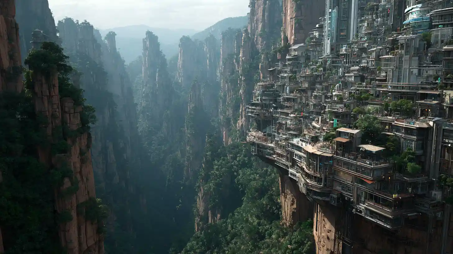 Mujer asiática futurista en una imponente ciudad china de ciencia ficción