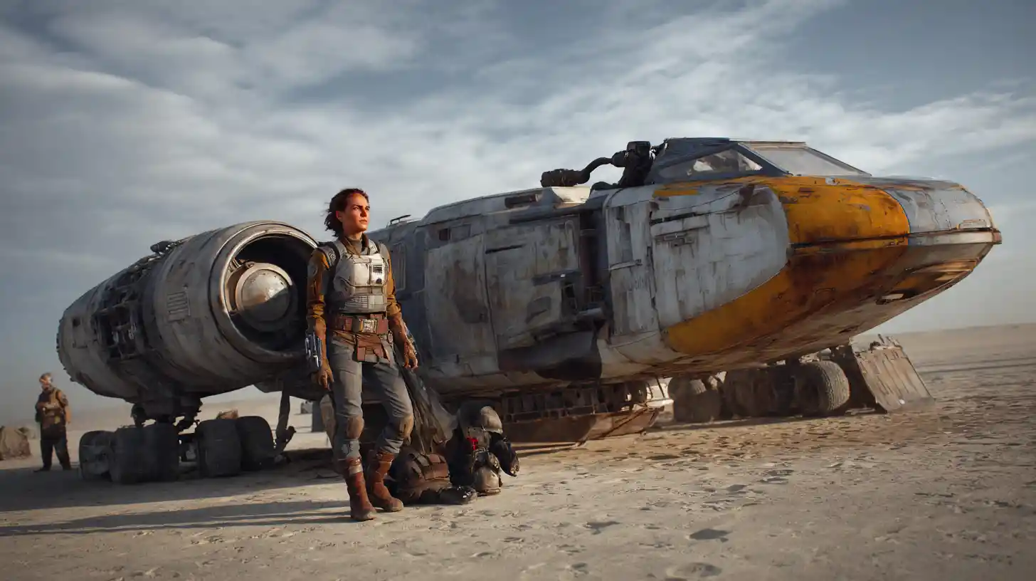 Young woman and father fleeing a dying apocalyptic earth