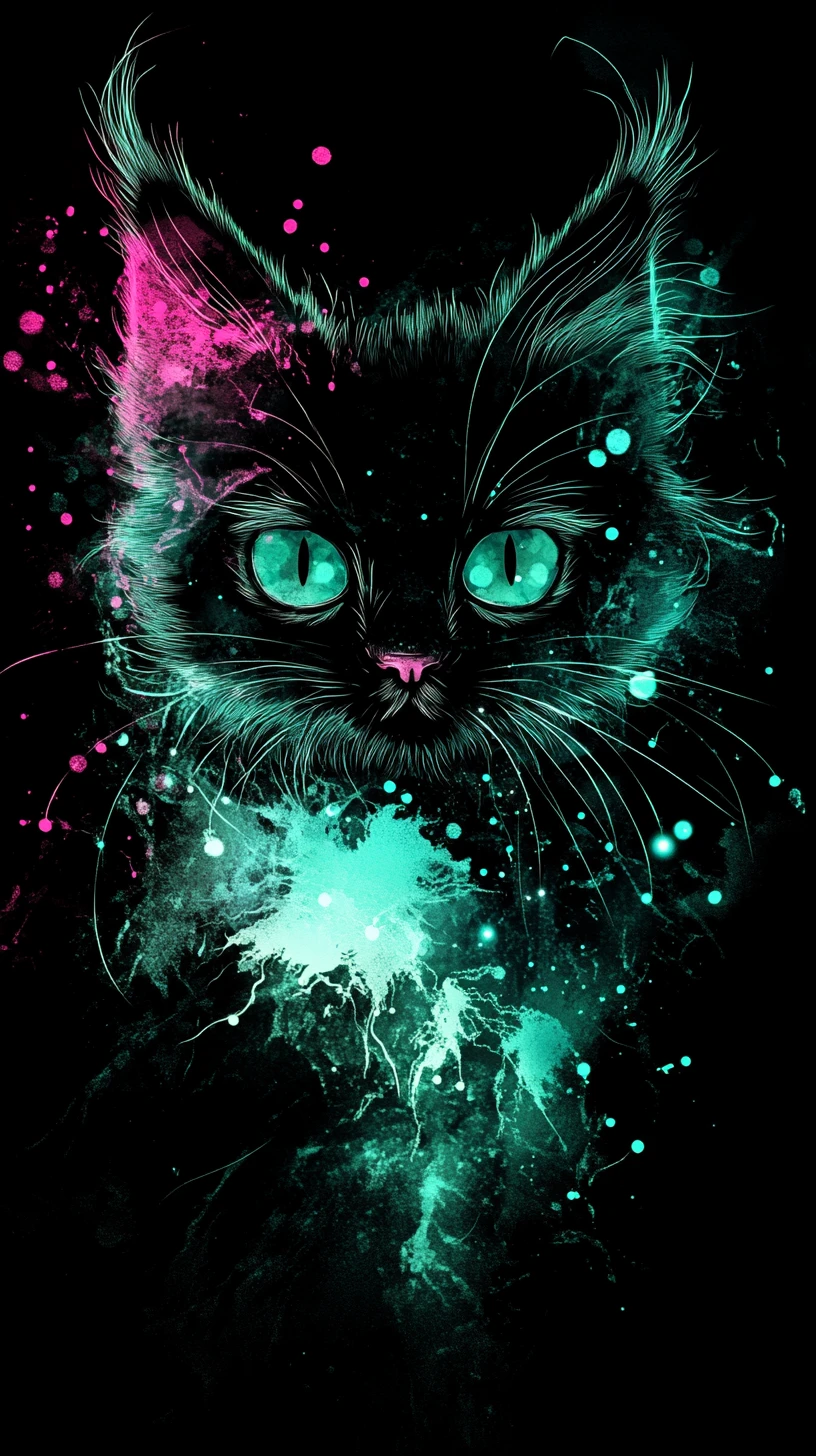 Glowing Gothic Kitten Silhouette In Magical Mint And Pink Aura