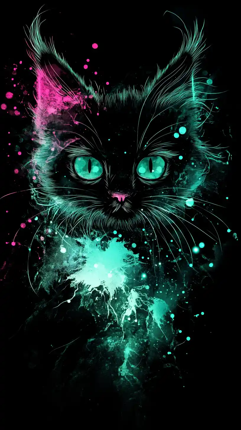 Glowing Gothic Kitten Silhouette In Magical Mint And Pink Aura