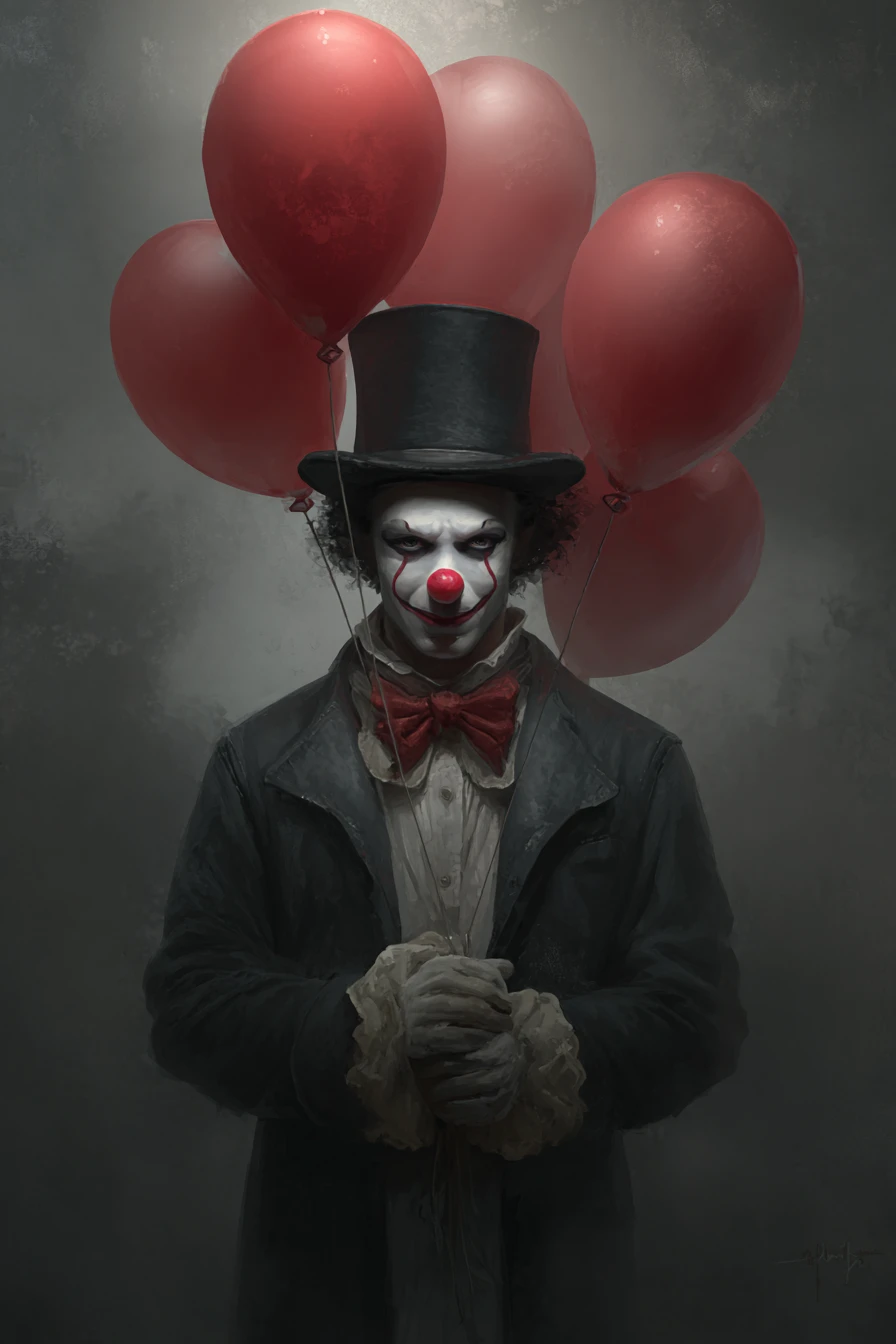 Clown With Red Nose And Balloons In Soft Gray Background