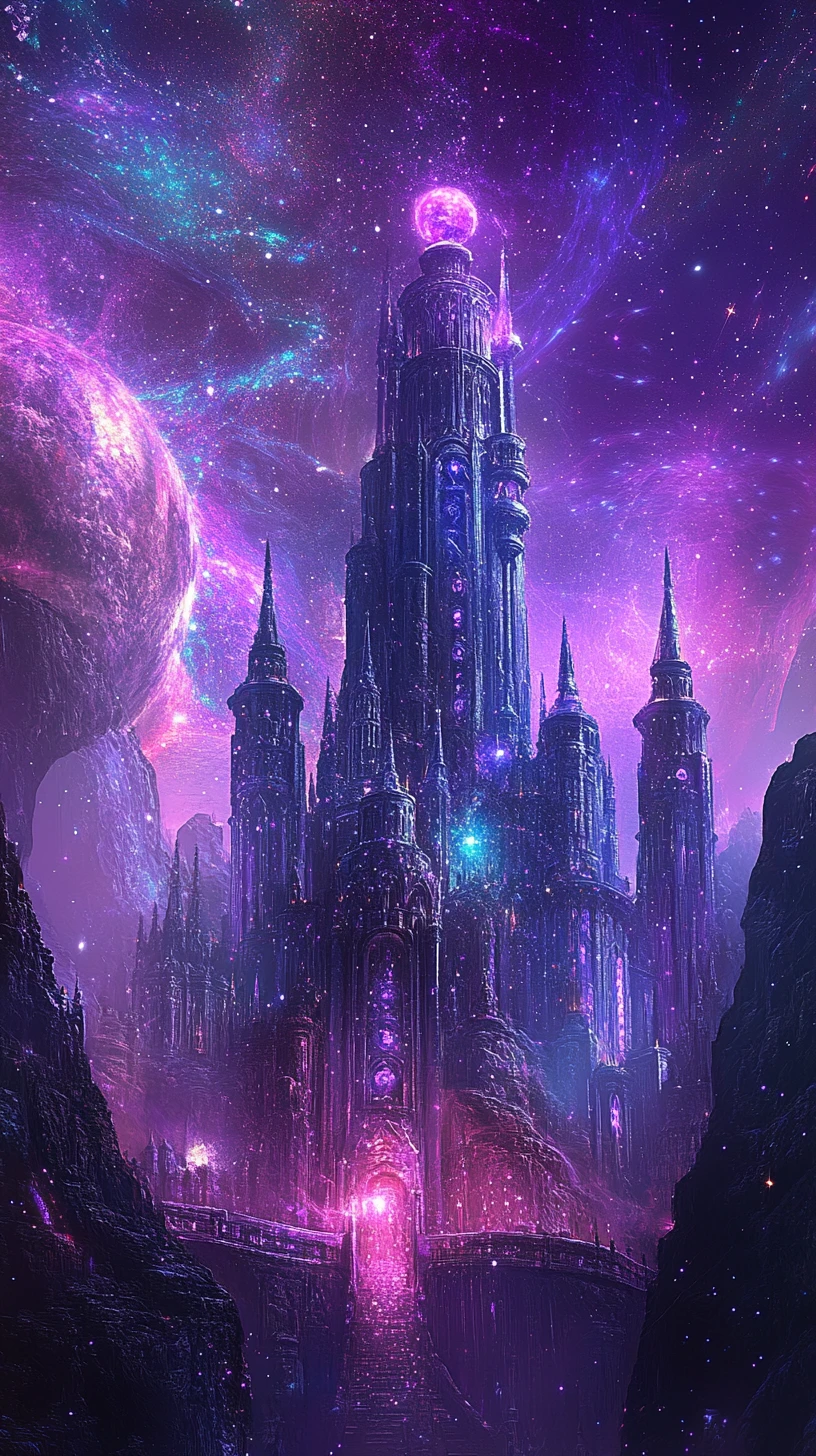 Ethereal Castles Dissolving Into Starry Violet Galaxies