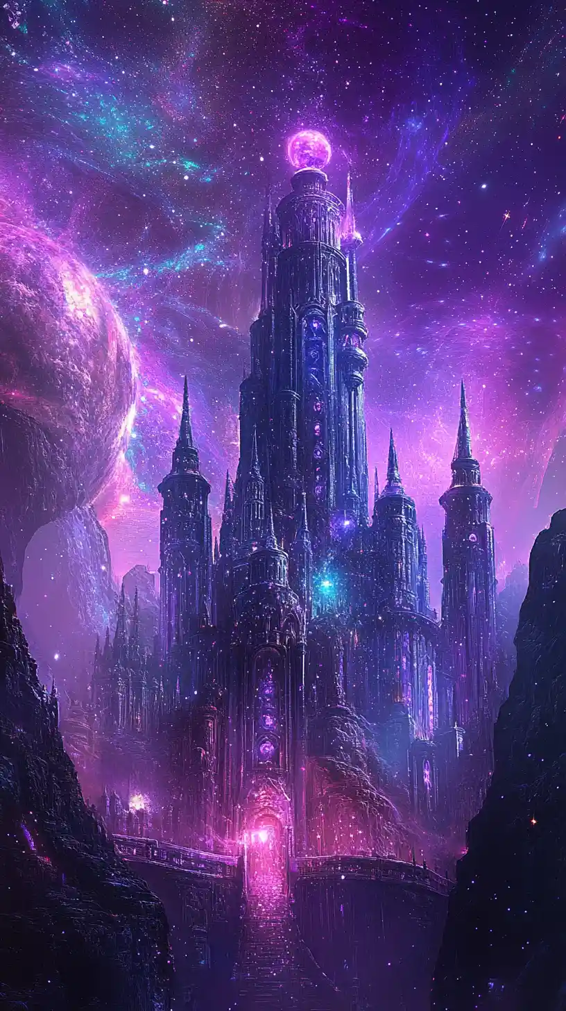 Ethereal Castles Dissolving Into Starry Violet Galaxies