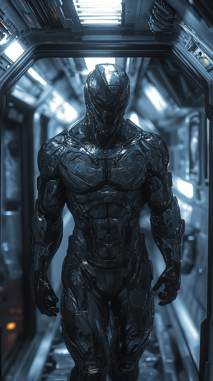 Afraid Futuristic Warrior Inside A Luxurious Spacecraft