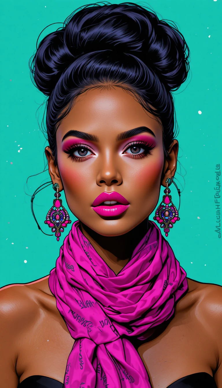 Pop art portrait of a woman with bright pink makeup