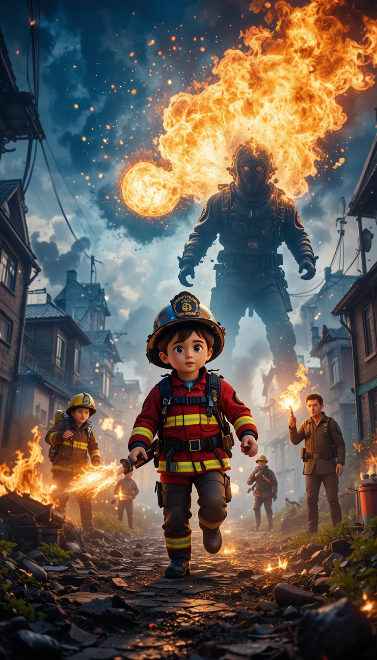 Brave firefighter hero rushing to a new emergency