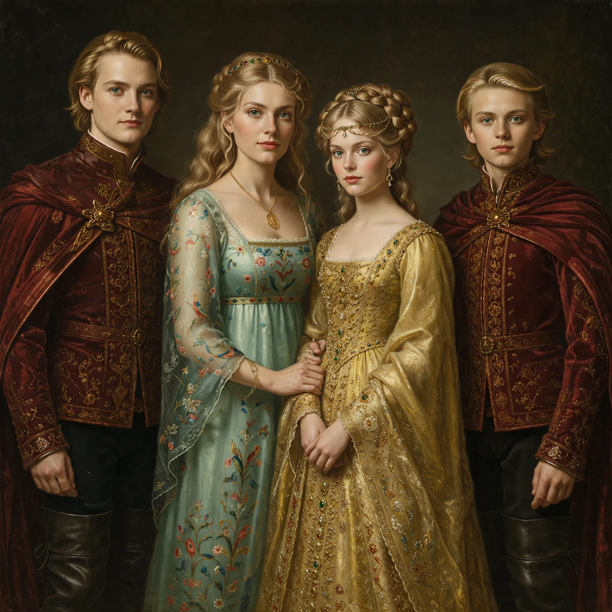 Renaissance style family portrait of a noble mother and children