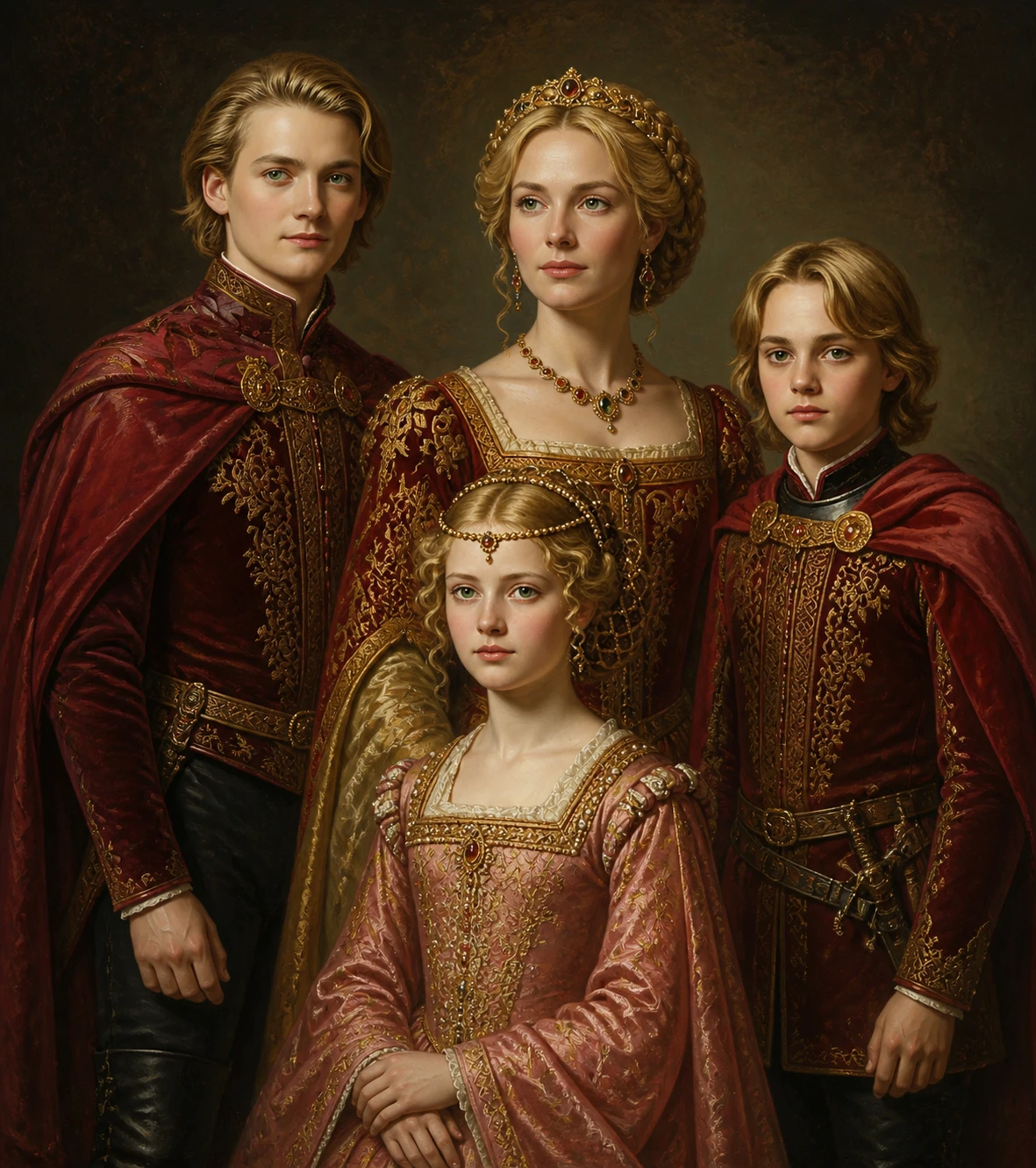 Renaissance style family portrait of a noble mother and children