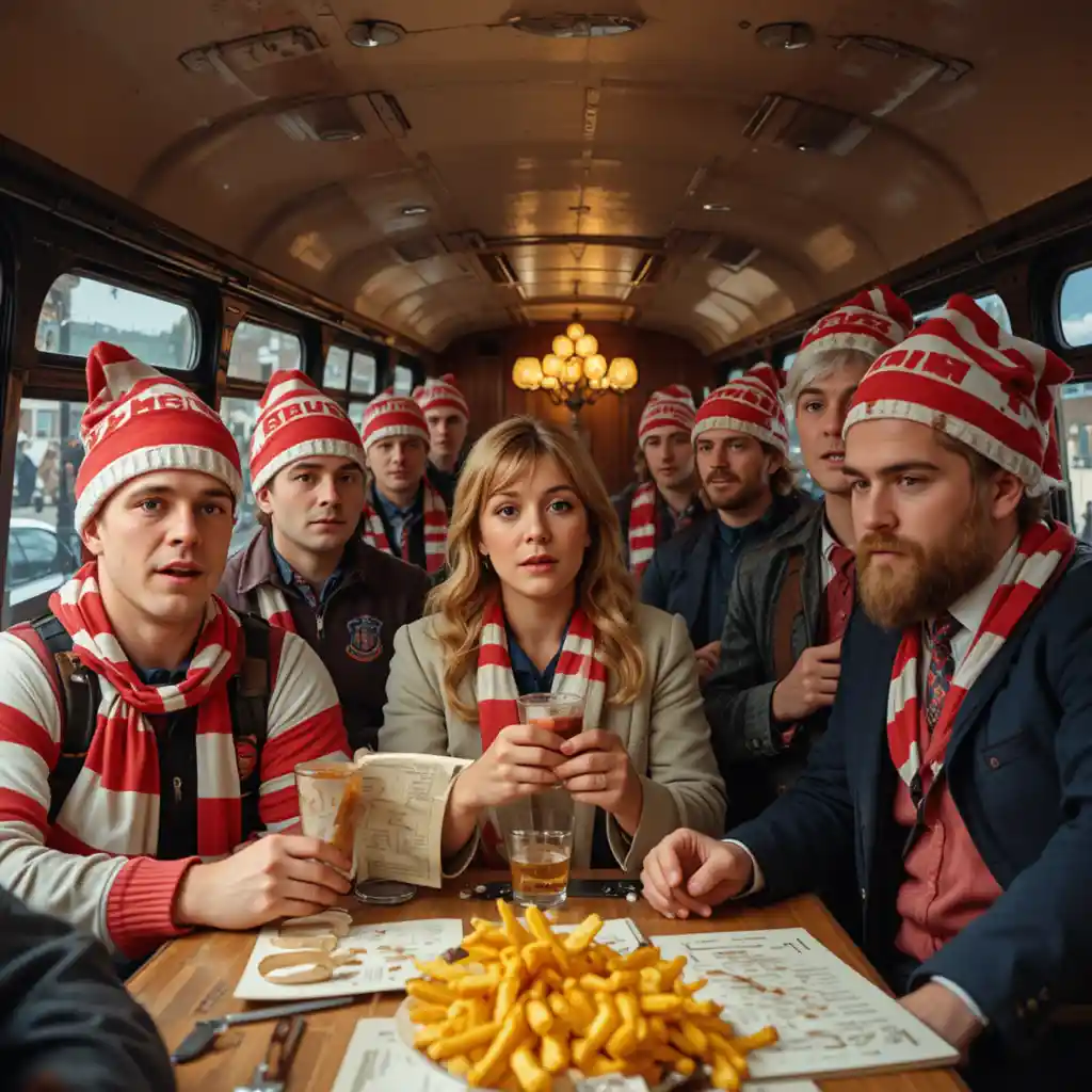 Rugby fans on a crowded bus heading to Wembley