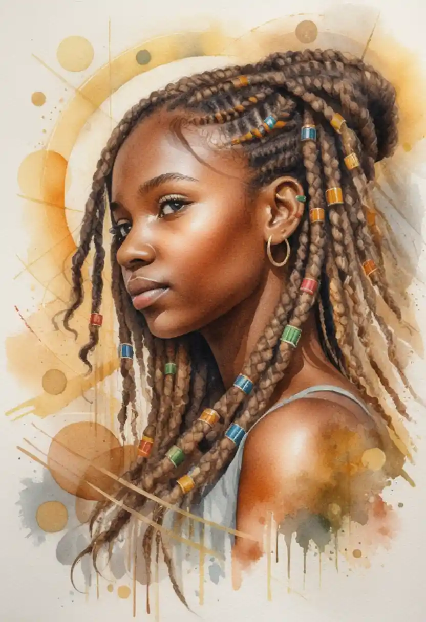 African girl portrait in colored pencil on textured paper