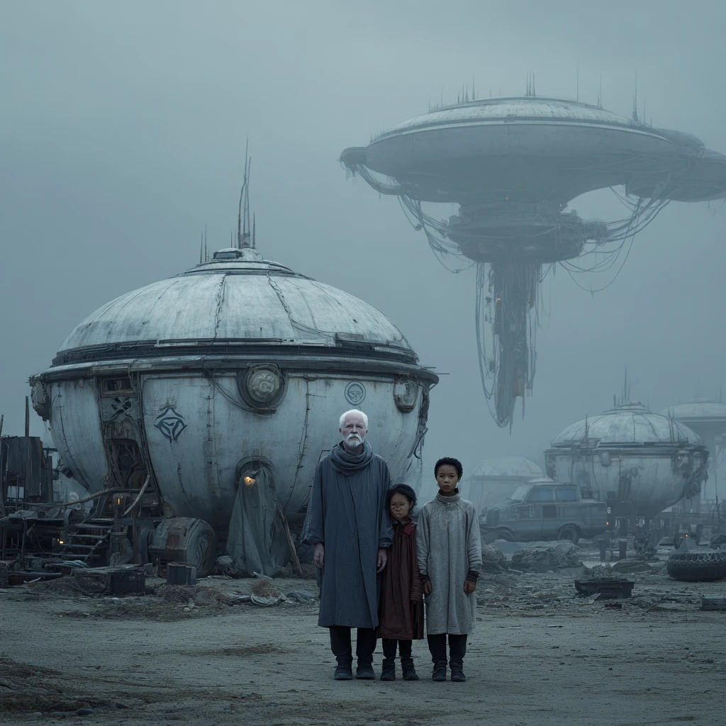 Asian girl in a futuristic sci fi city with ghostly dunes