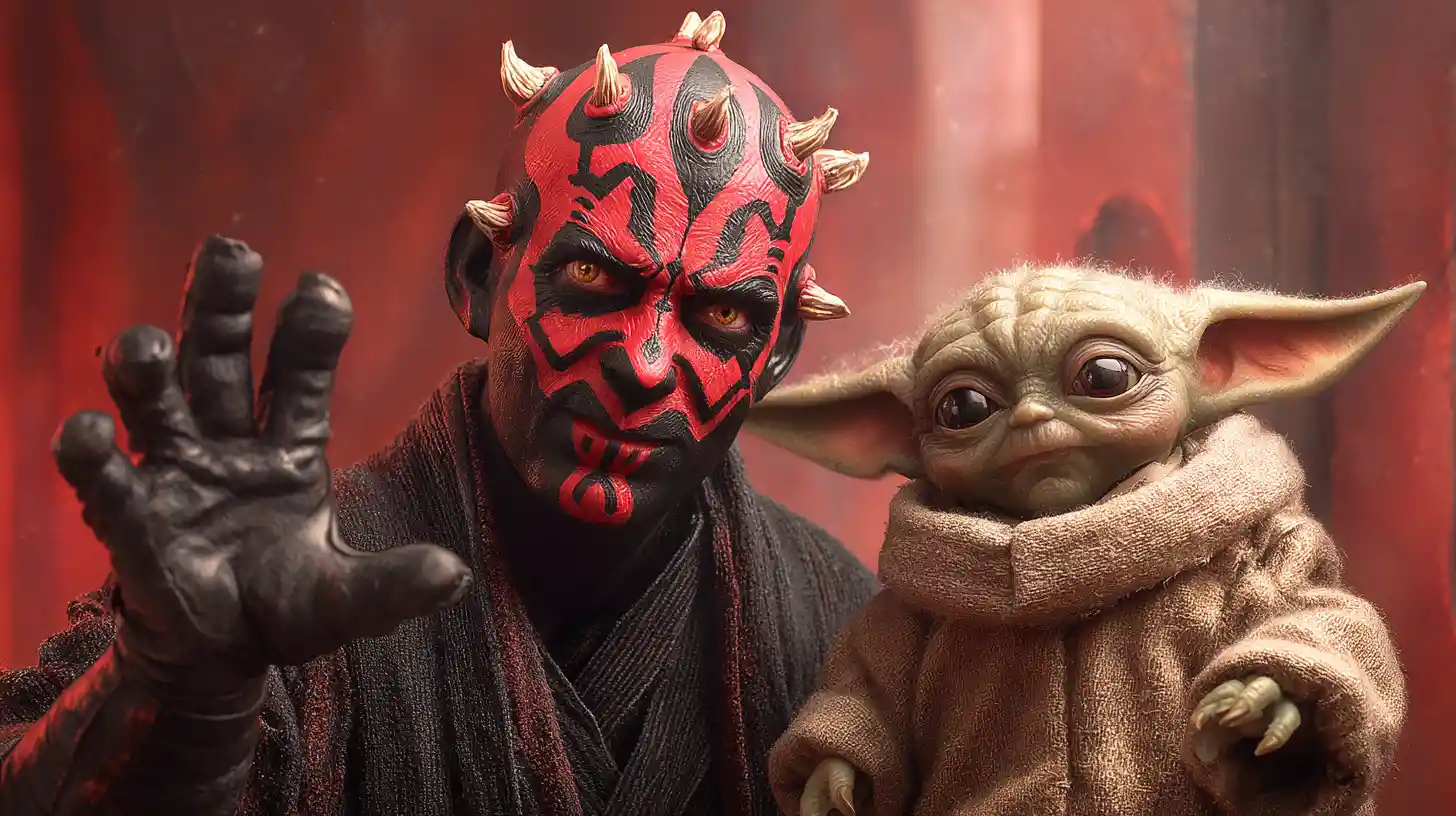 Fantasy characters waving to celebrate star wars day together