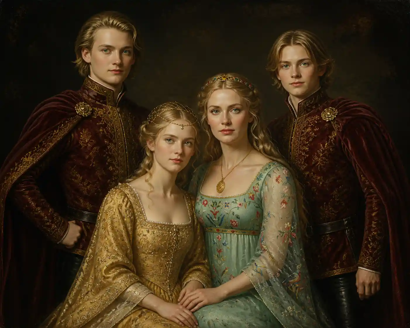 Renaissance style family portrait of a noble mother and children