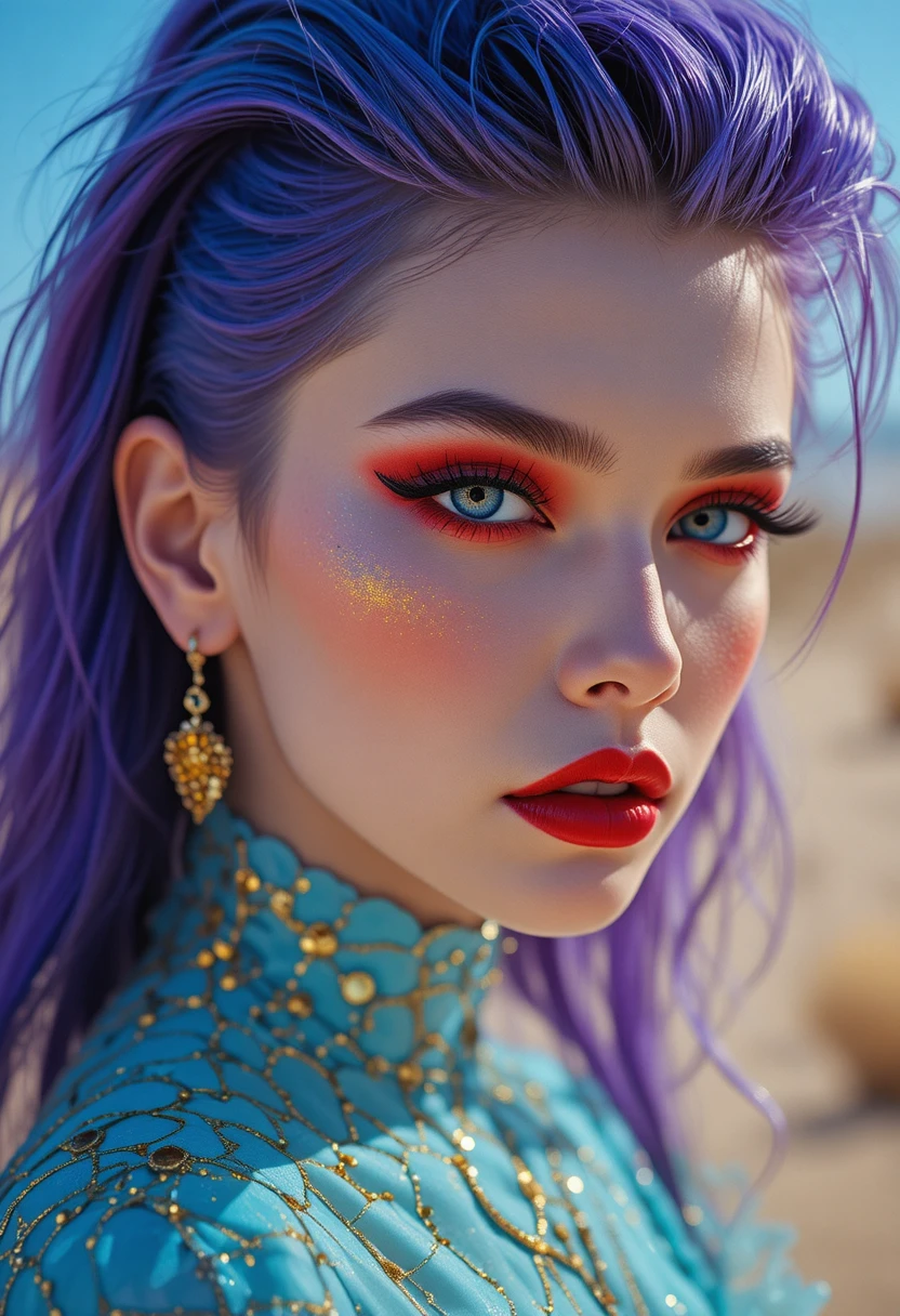 Low angle fashion portrait of a woman in a desert