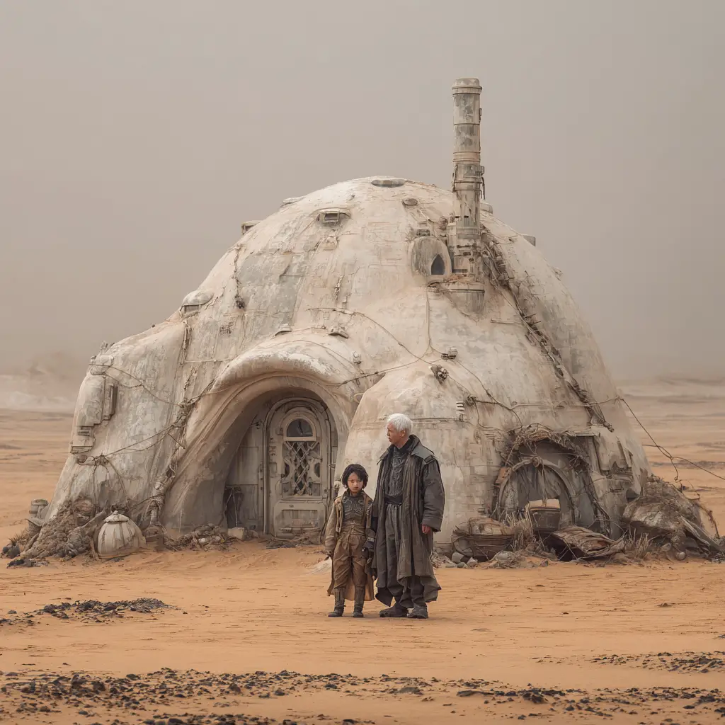 Asian girl in a futuristic dune shelter in China 2079