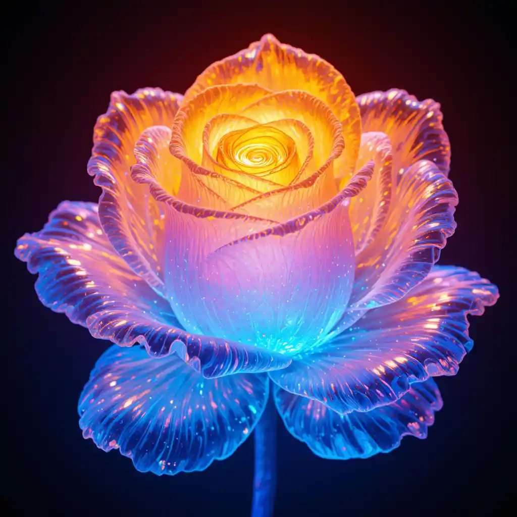 Neon Orange Rose With Surreal Images Inside Each Petal