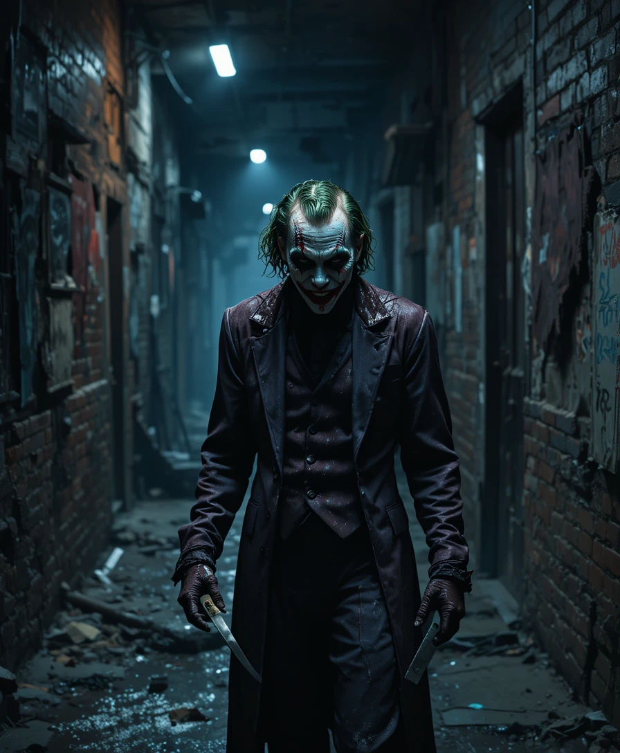 Terrifying villain waiting in a dark urban alley