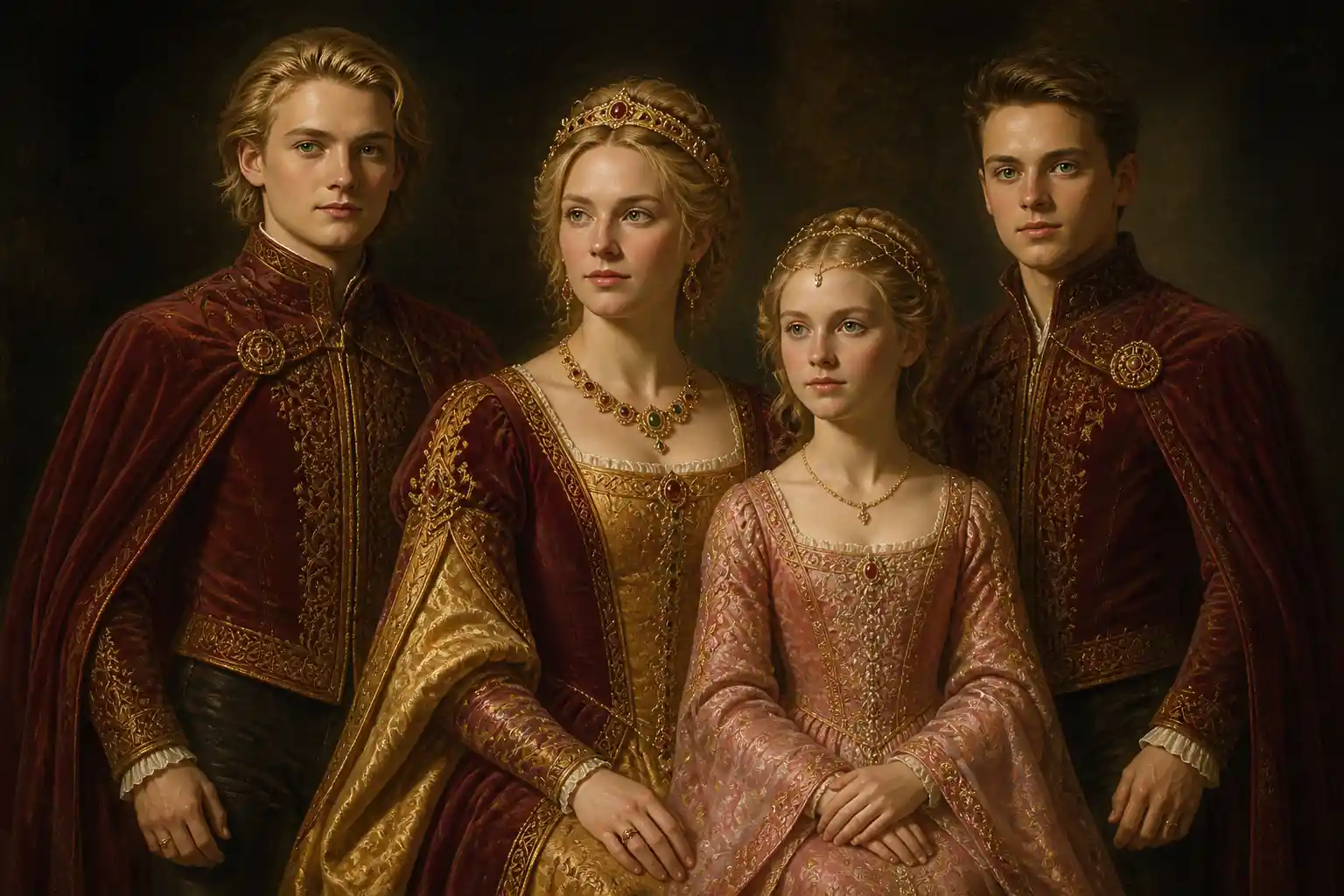 Renaissance style family portrait of a noble mother and children