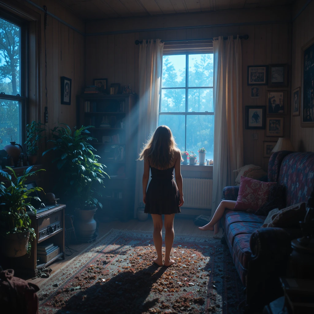 Young girl coming home in the morning light