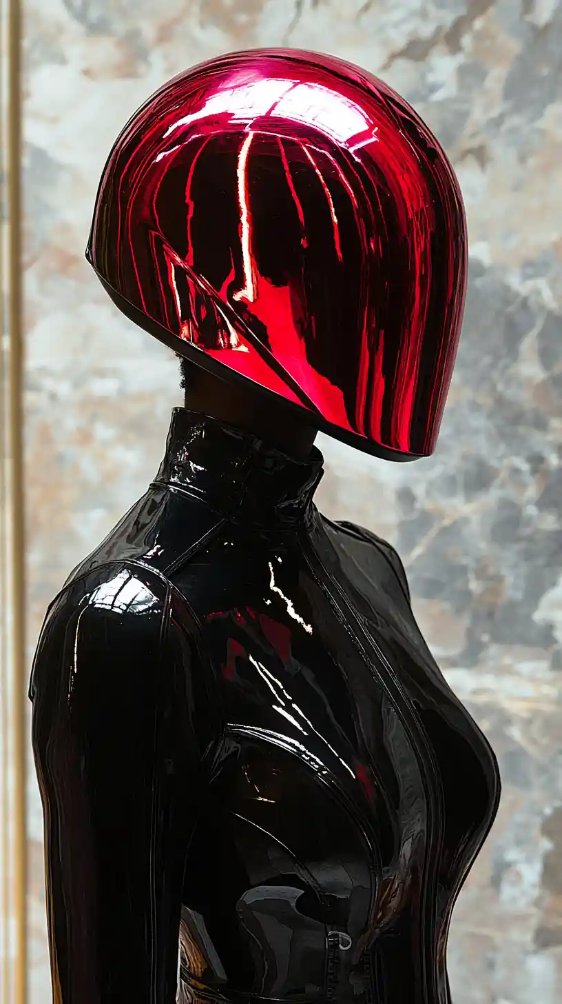 Woman astronaut in black and red suit on alien world