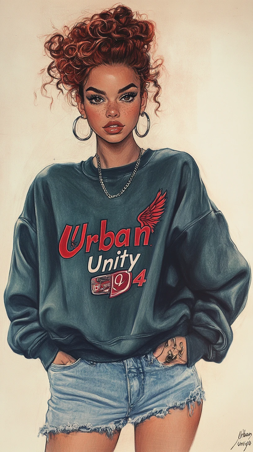 Illustrazione di moda di una giovane donna sicura di sé in streetwear vintage