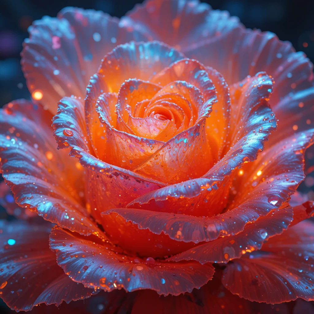 Neon Orange Rose With Dark Scenes Inside Glowing Petals