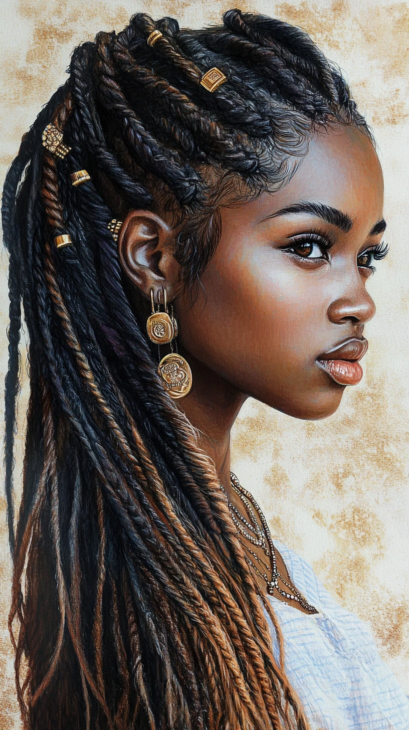 Color pencil portrait of a young African woman with braids
