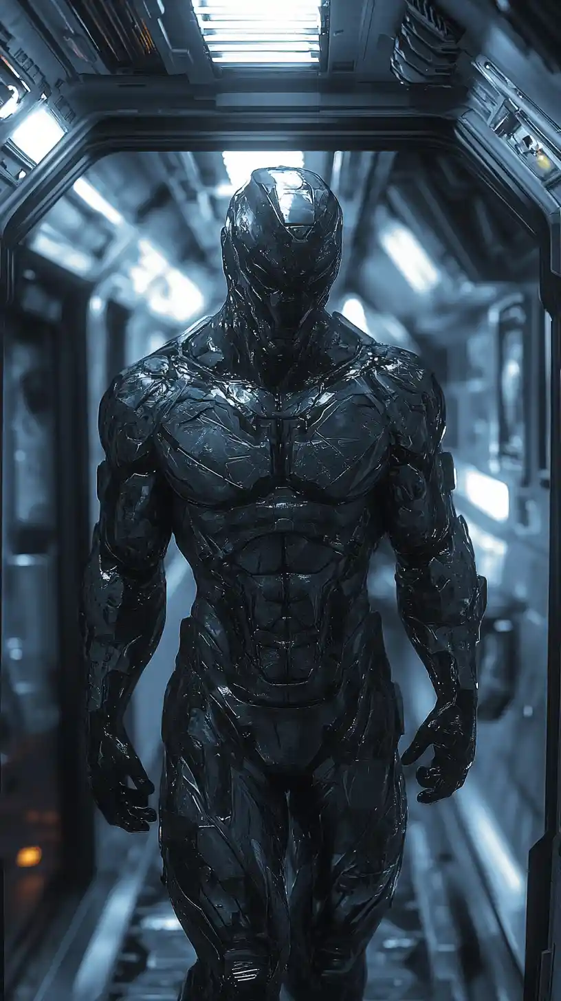 Afraid Futuristic Warrior Inside A Luxurious Spacecraft
