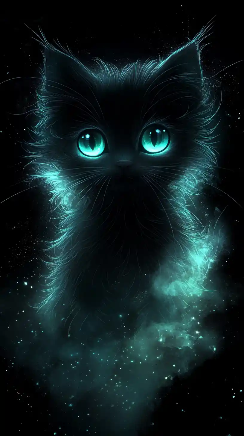 Glowing Gothic Kitten Silhouette In A Magical Night Scene
