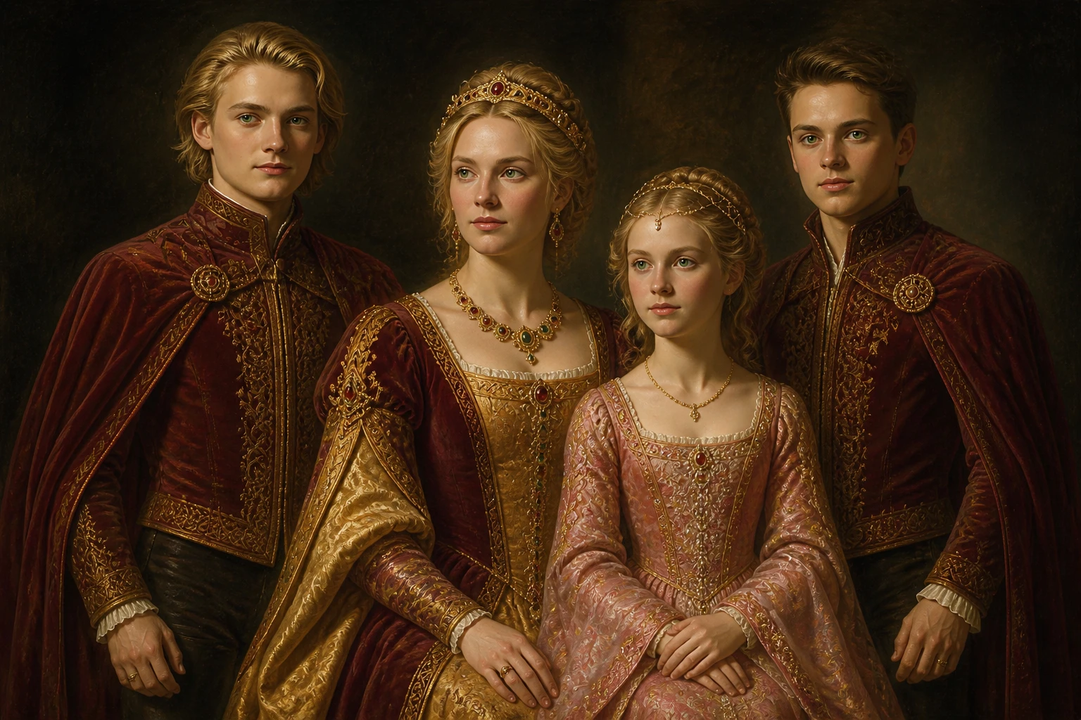 Renaissance style family portrait of a noble mother and children