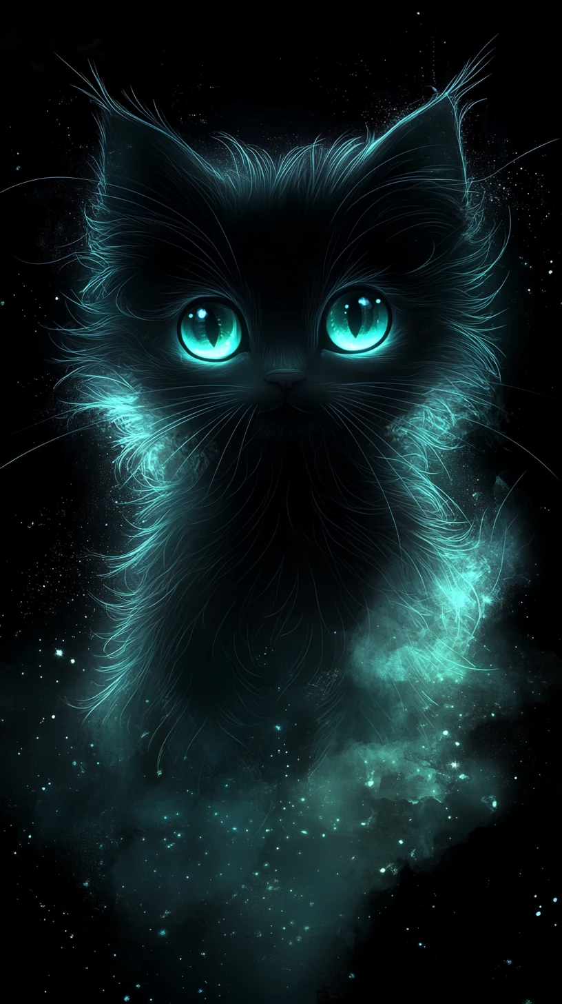 Glowing Gothic Kitten Silhouette In A Magical Night Scene