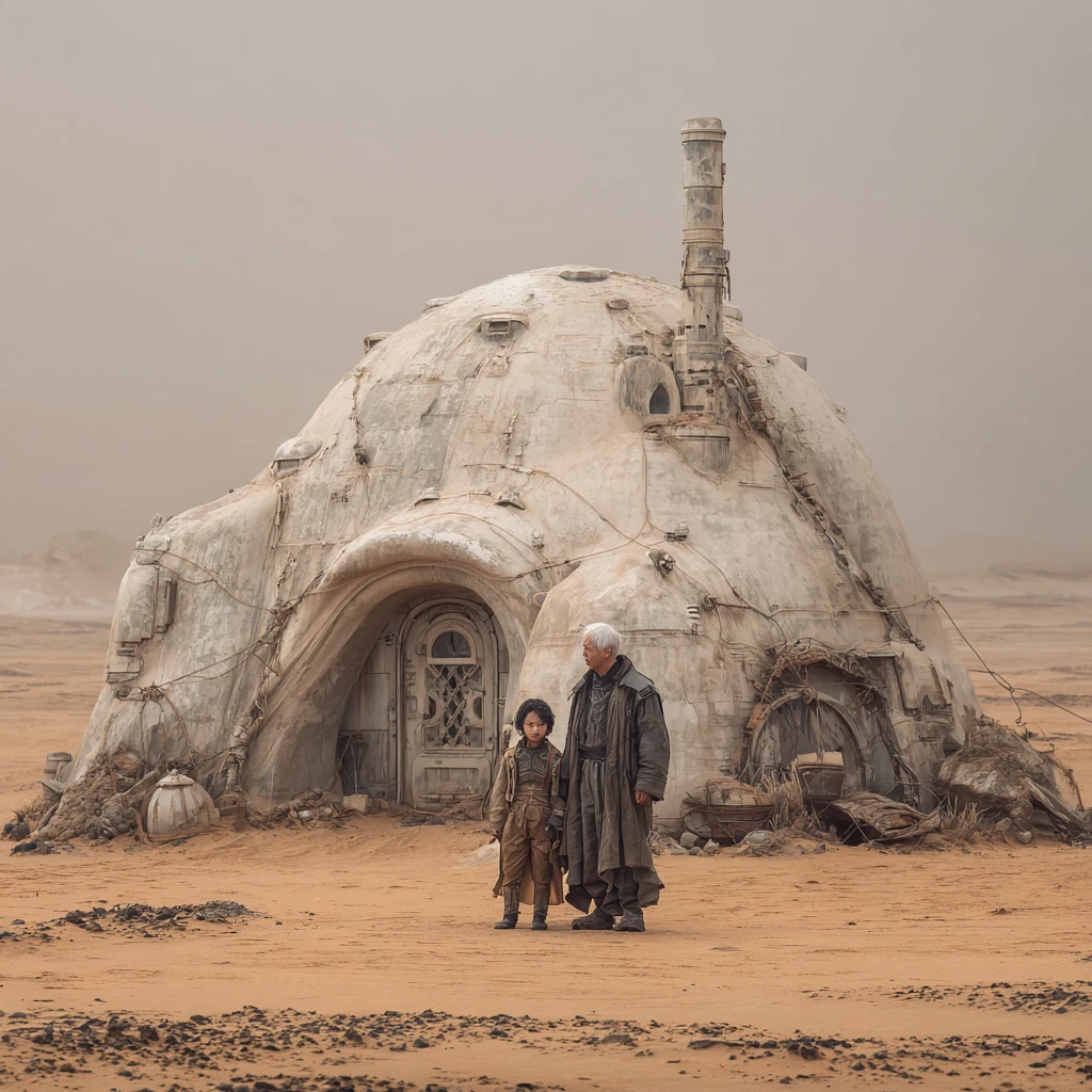 Chica asiática en un refugio de dunas futurista en la China de 2079