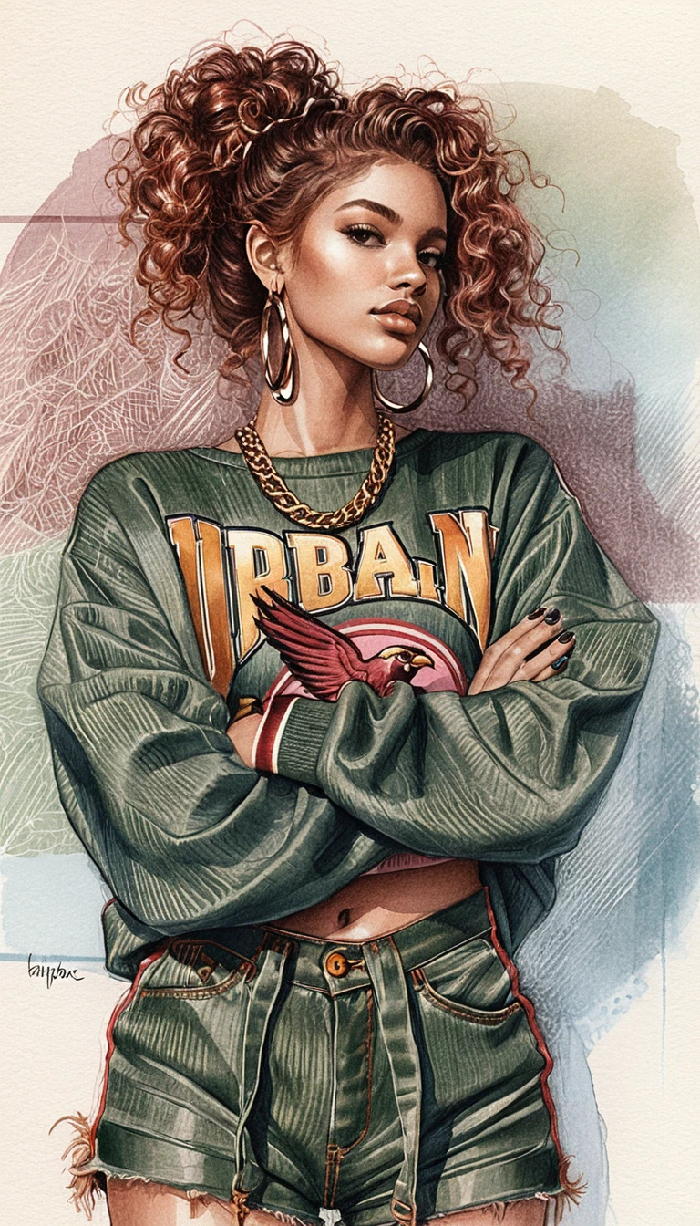 Illustrazione di moda di donna sicura in streetwear vintage