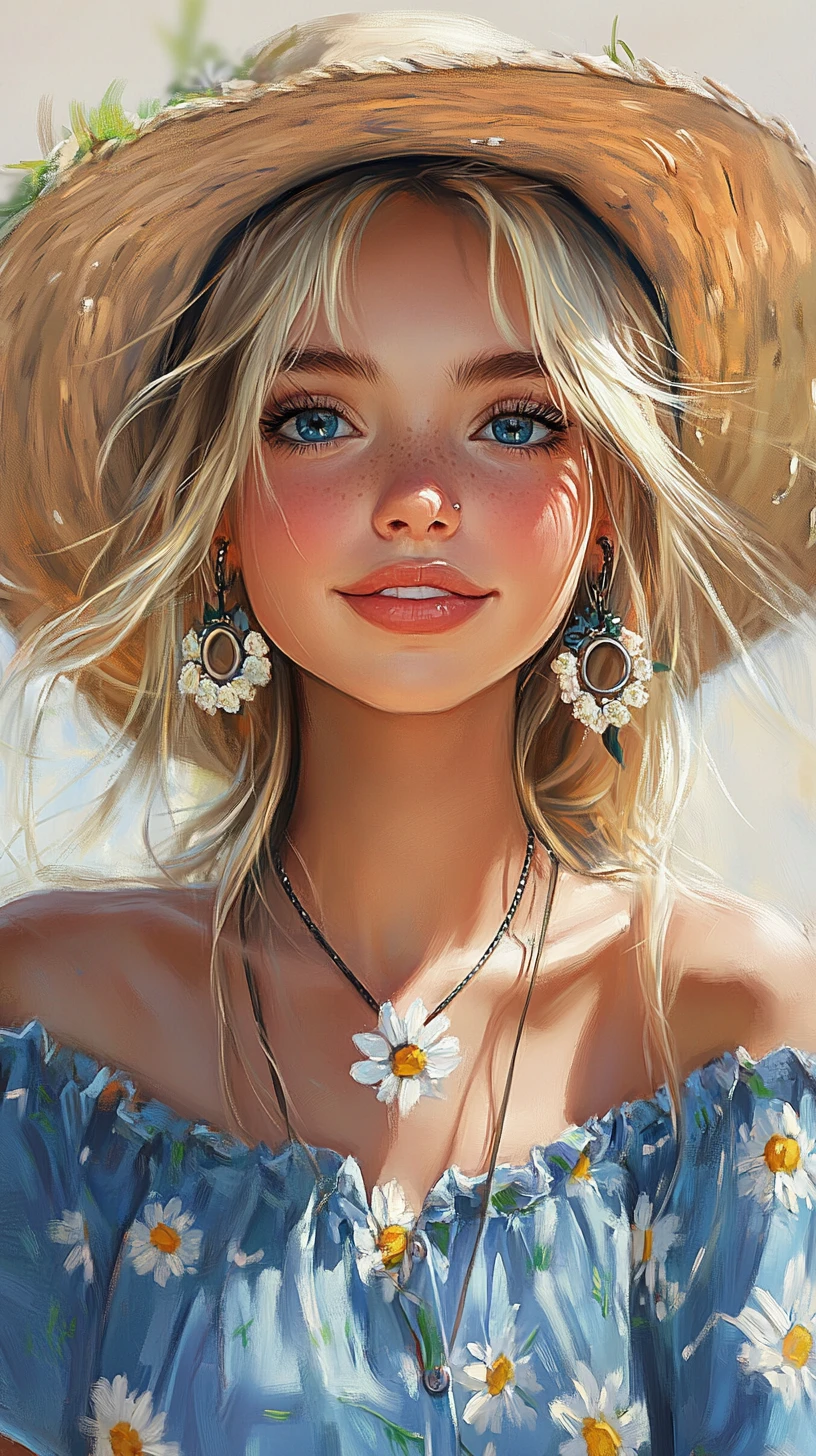 Smiling blonde farm girl in blue blouse holding egg carton