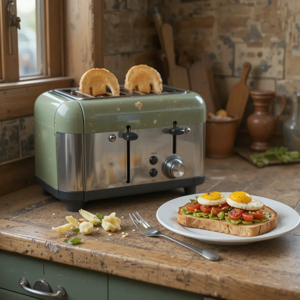 Cucina rustica a tema anatre con tostapane e toast all’avocado