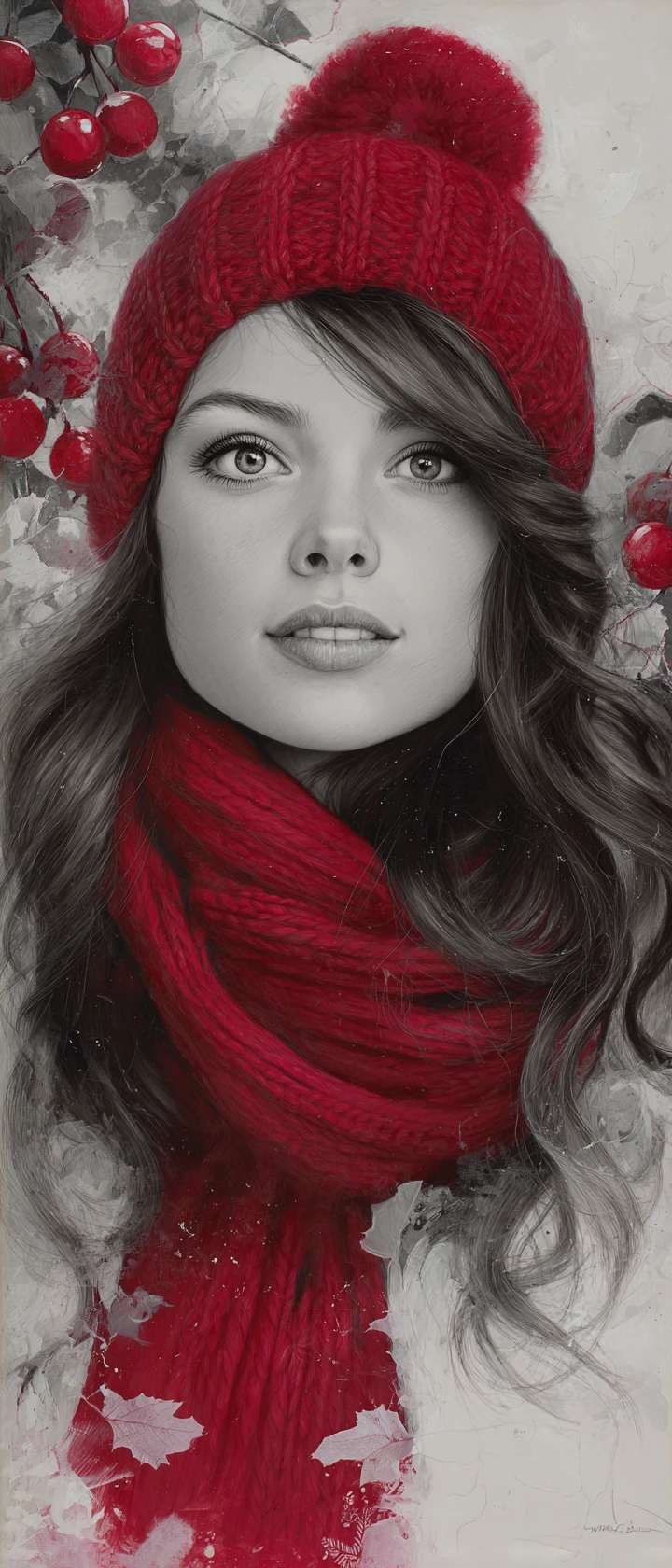 Young woman in red winter hat with playful gaze