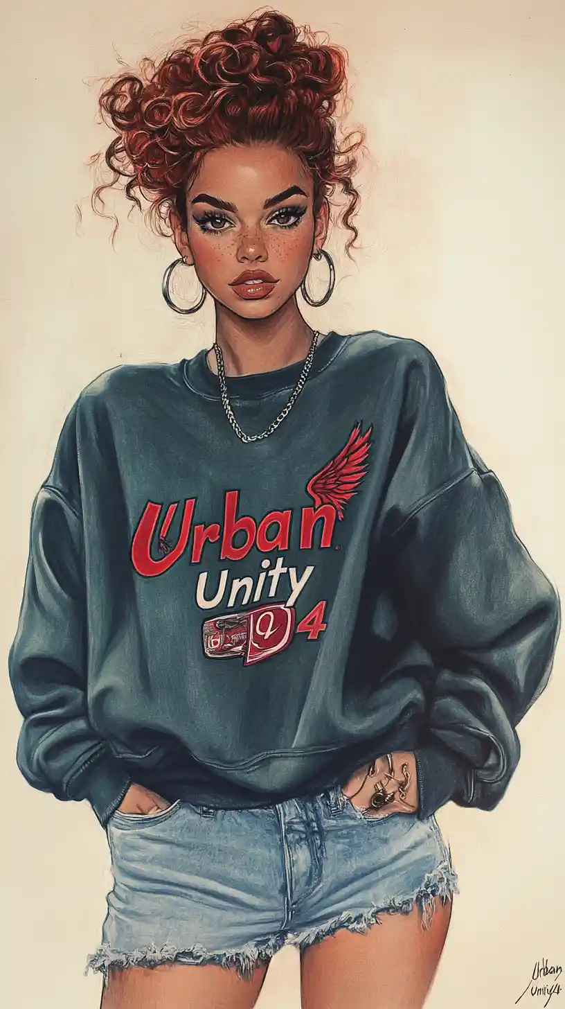 Illustrazione di moda di una giovane donna sicura di sé in streetwear vintage
