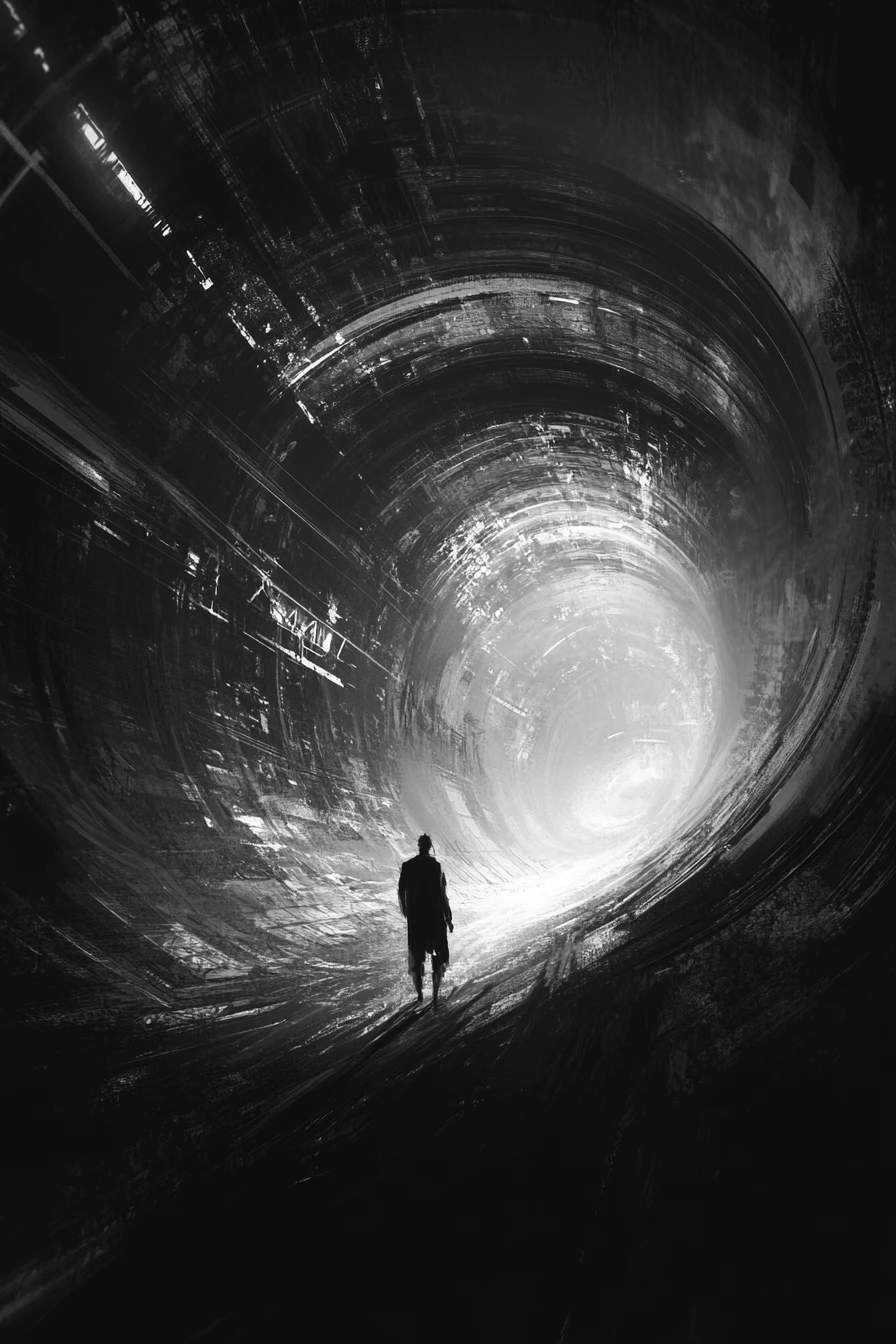 A solitary figure calmly passing through a quiet place