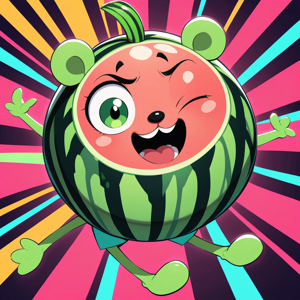 Dancing Cartoon Watermelon With Cute Face Singing Happily