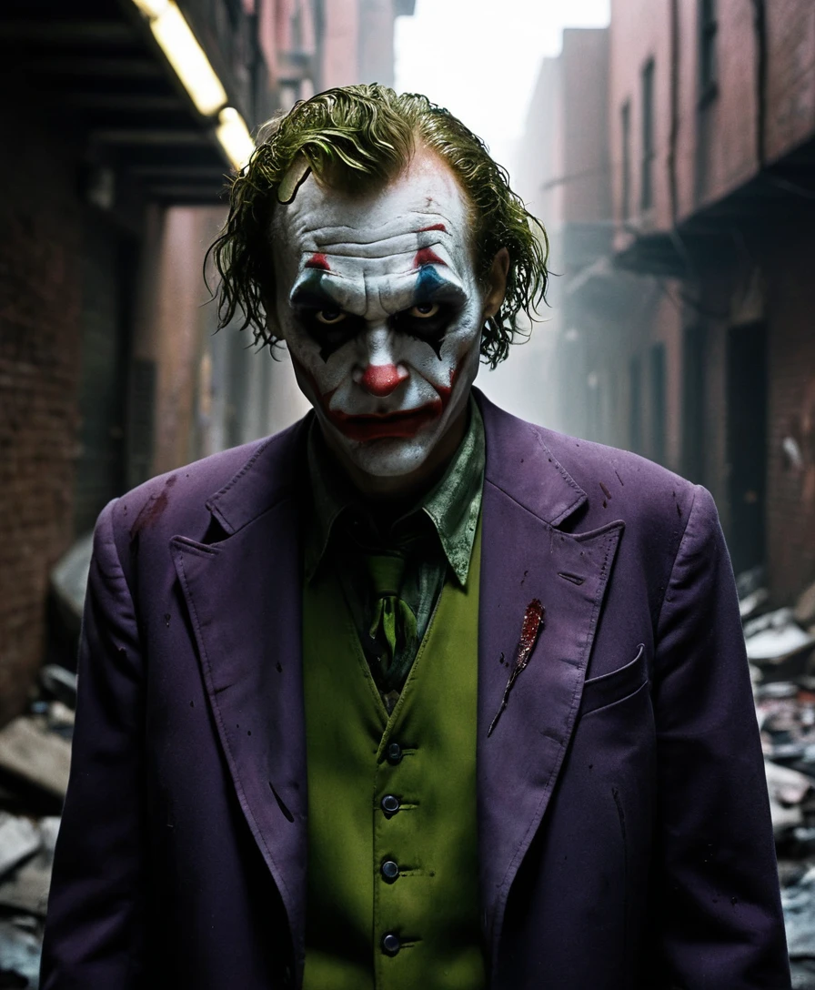Horrific villain lurking in a decaying urban alleyway