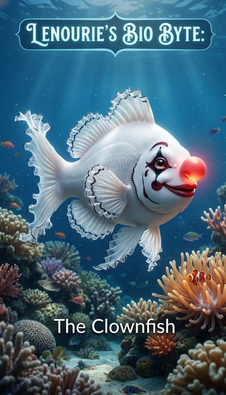 Híbrido surreal de pez payaso blanco en un arrecife de coral sereno