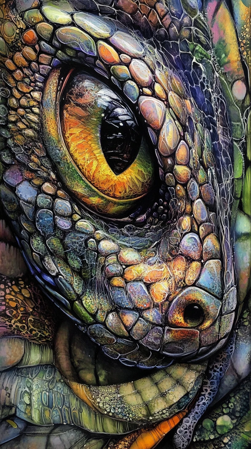 Surreal close up serpent with hypnotic abstract patterns