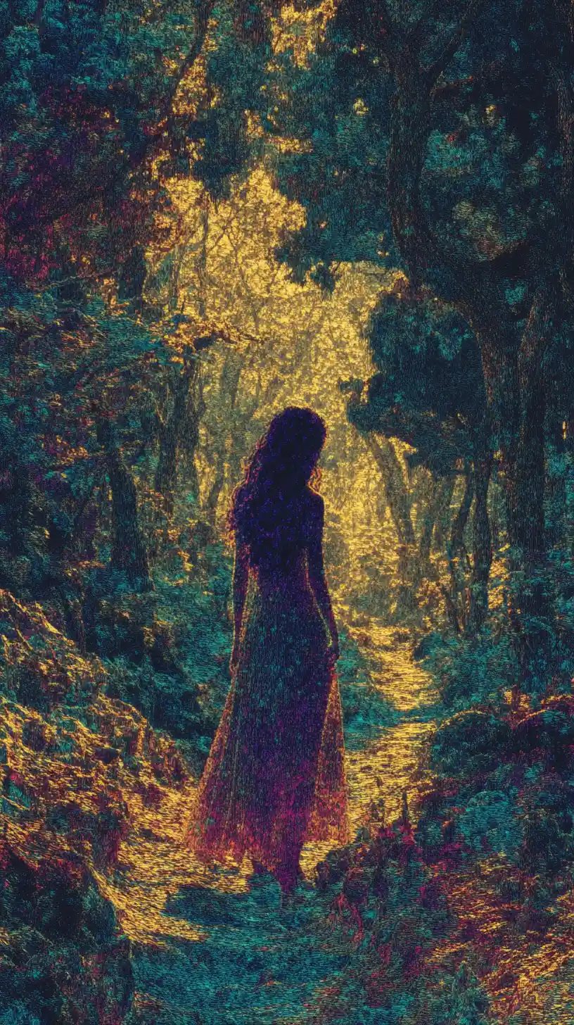 Femme mystique de conte de fées russe dans une forêt isométrique