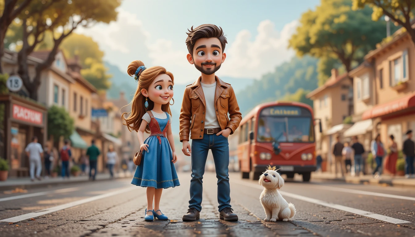 Chica alta y chico pequeño amigos en una encantadora calle de la ciudad