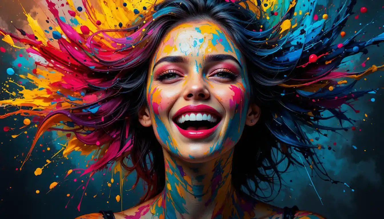 Portrait abstrait arc-en-ciel d’une jeune femme joyeuse