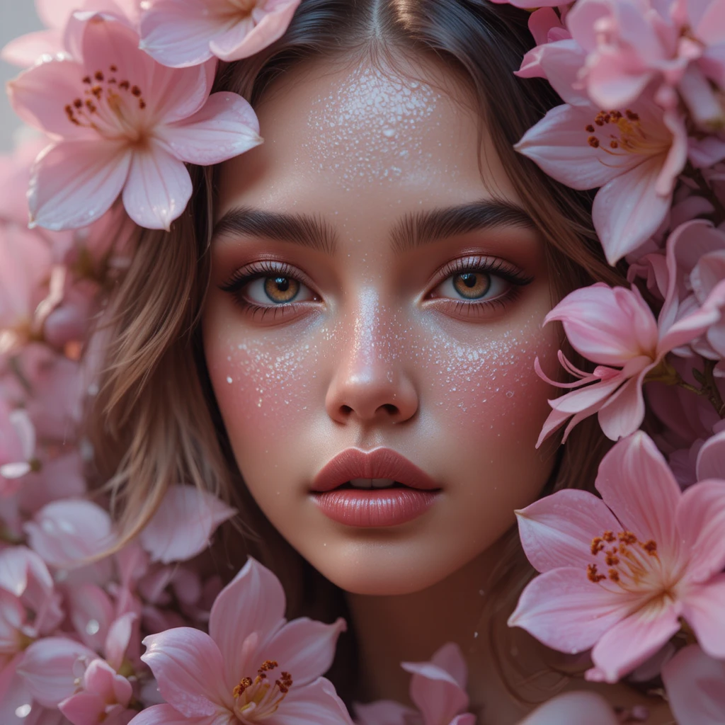 Ritratto ravvicinato sognante di donna tra fiori