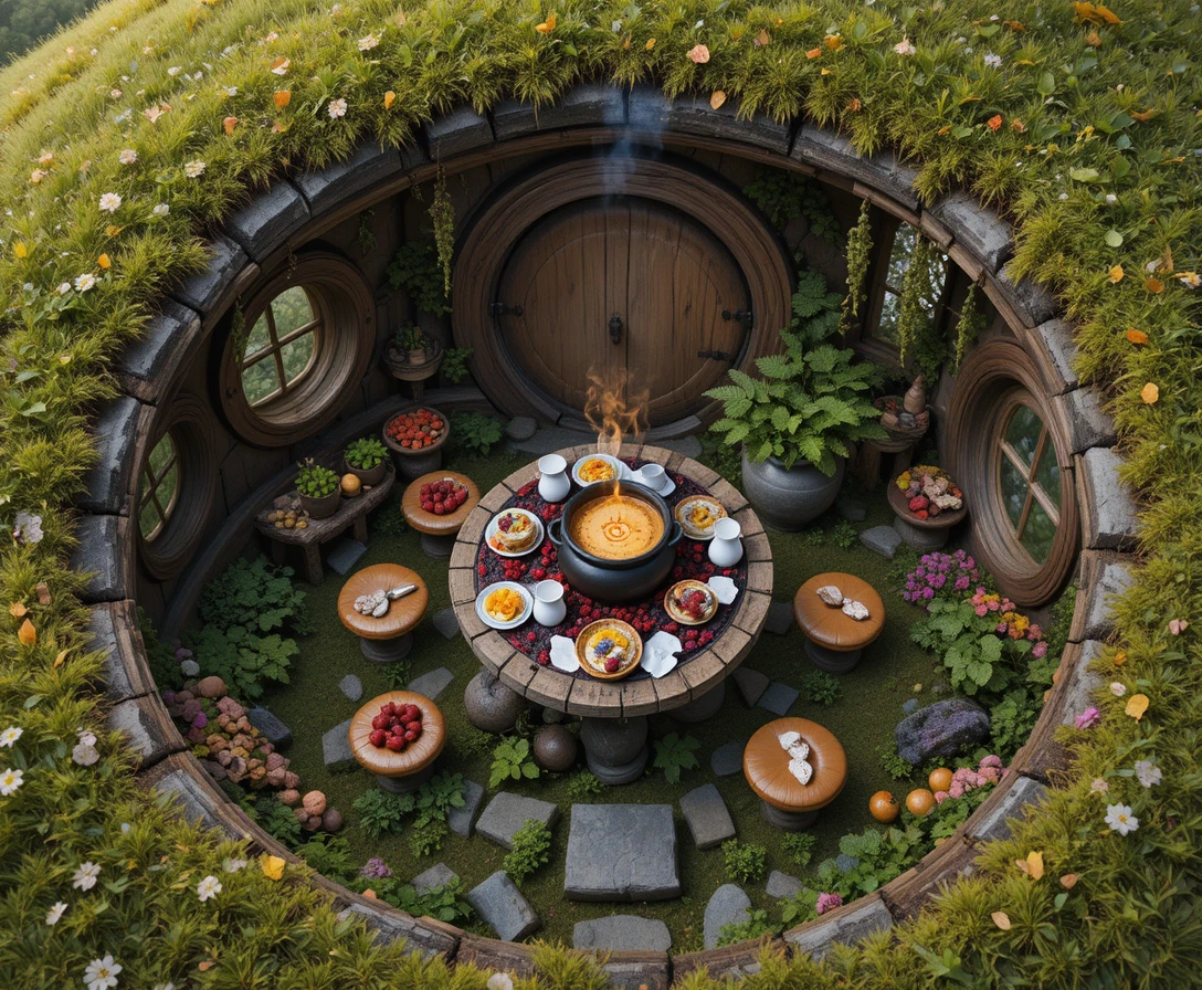 Cozy Hobbit Cottage Interior With Herbs And Hearth